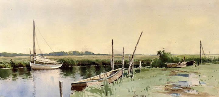 Alfred Thompson Bricher Sailboats in an Inlet